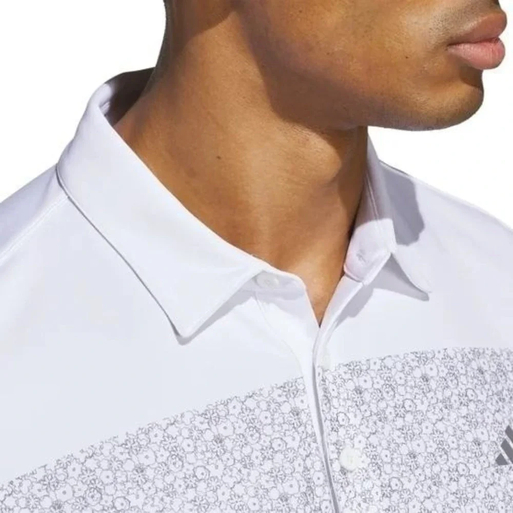 ADIDAS Golf Polo Mens XL (46-48) White Gray Floral Flowers‎ Moisture Wicking NWT
